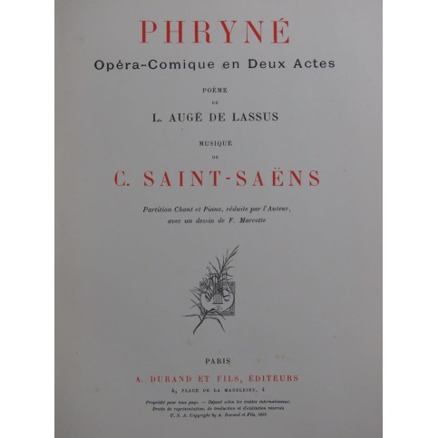 SAINT-SAËNS Camille Phryné Opera Chant Piano 1893