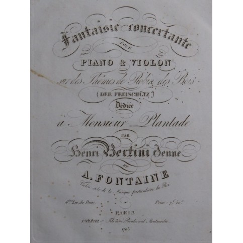 BERTINI Henri FONTAINE A. Fantaisie Der Freischütz Piano Violon ca1825