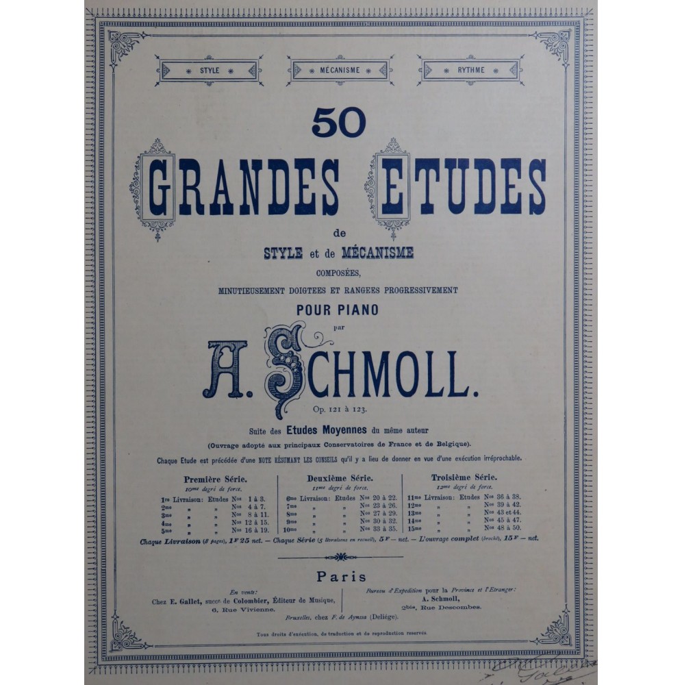 SCHMOLL Anton Grandes Etudes No 20 à 35 op 122 Piano