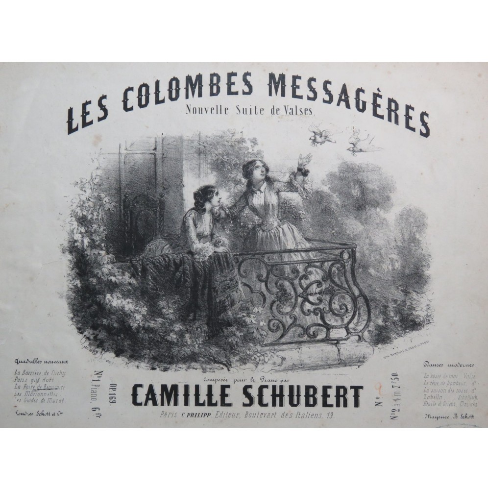 SCHUBERT Camille Les Colombes Messagères Piano 4 mains ca1852