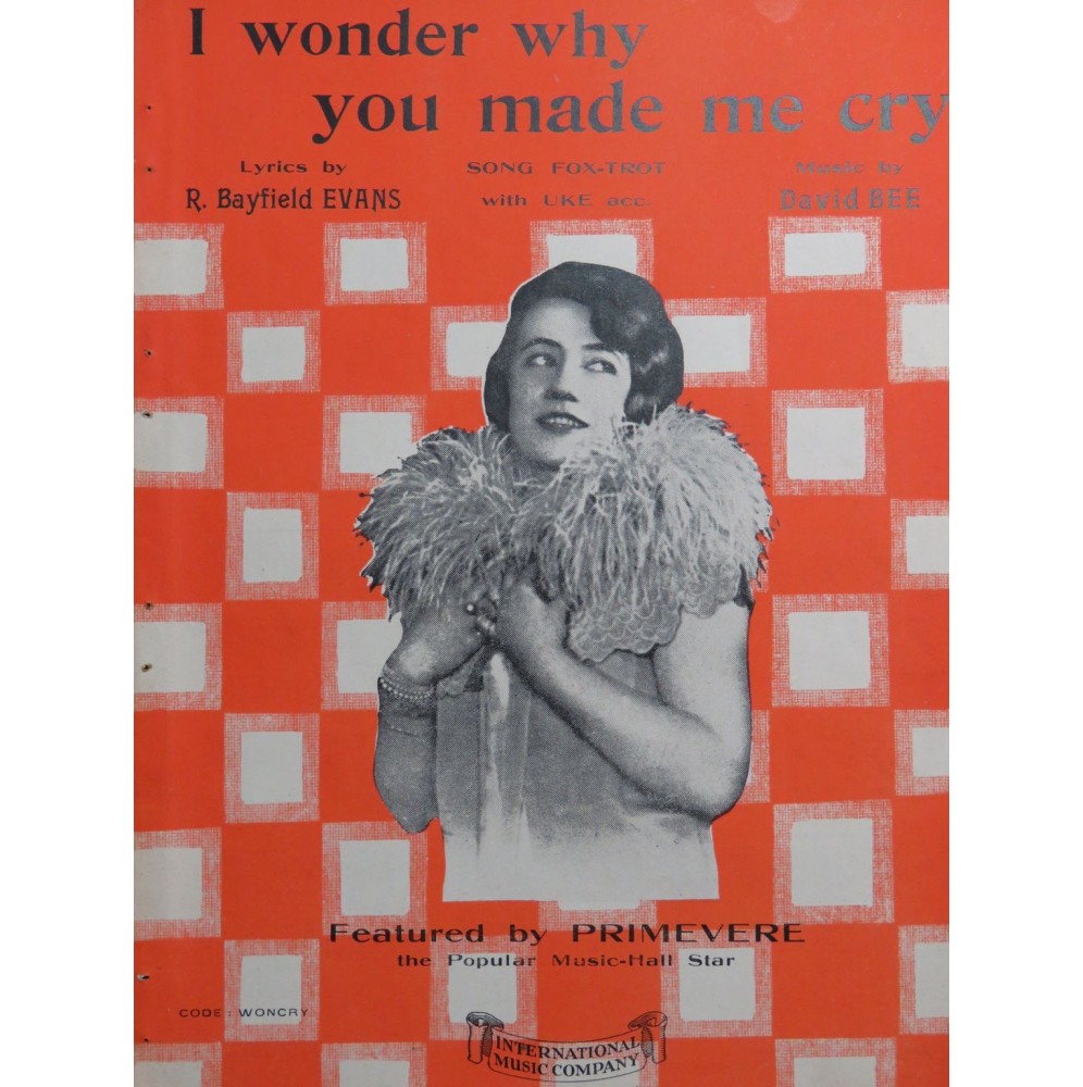 BEE David I Wonder Why You Made Me Cry Chant Piano 1928