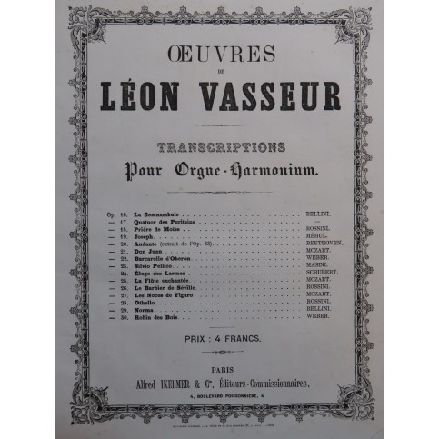 VASSEUR Léon Barcarolle d'Obéron de Weber Orgue Harmonium ca1867