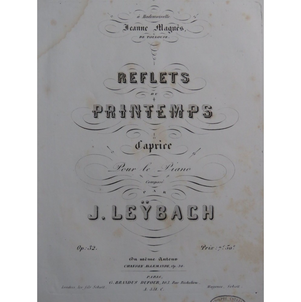 LEYBACH J. Reflets du Printemps op 32 Piano XIXe siècle
