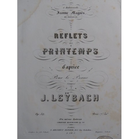 LEYBACH J. Reflets du Printemps op 32 Piano XIXe siècle