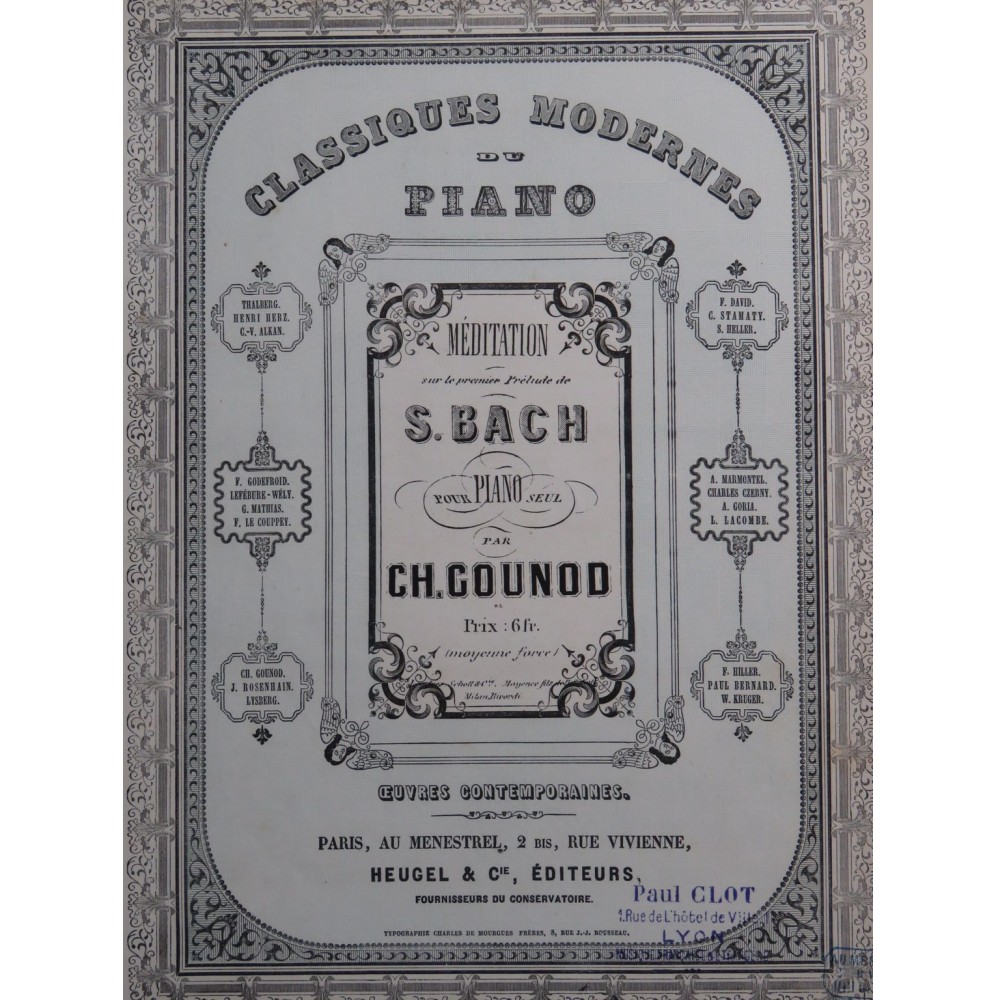 GOUNOD Charles Méditation Prélude de Bach Piano ca1860
