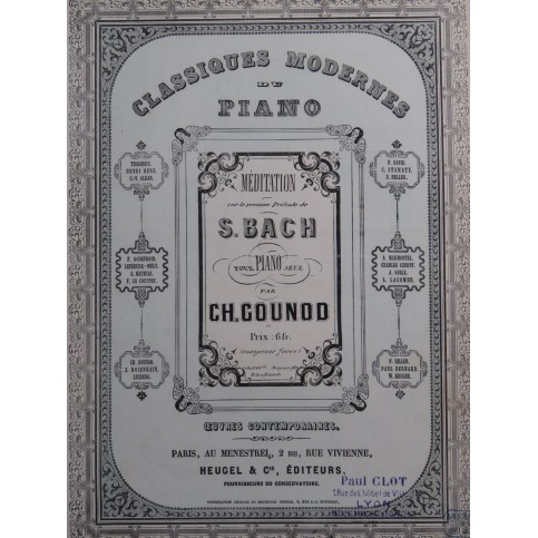 GOUNOD Charles Méditation Prélude de Bach Piano ca1860