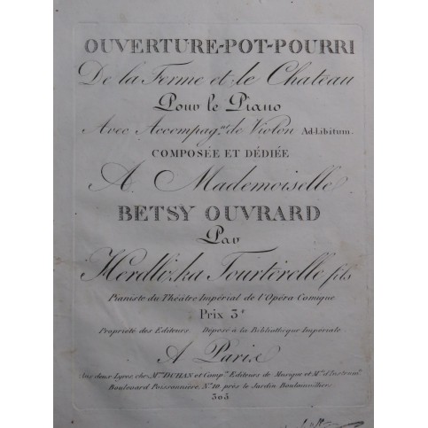 HERDLIZKA TOURTERELLE Ouverture La Ferme et le Château Piano ca1800