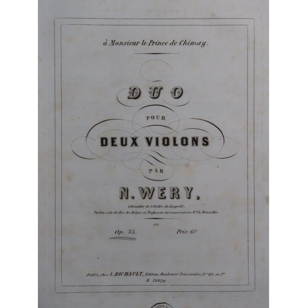 WÉRY Nicolas-Lambert Duo Concertant op 35 pour 2 Violons ca1853