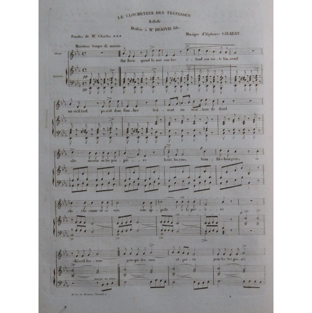 GILBERT Alphonse Le Clocheteur des Trépassés Chant Piano ca1840
