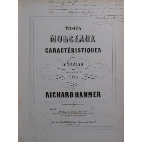 HAMMER Richard Andante Appassionato Dédicace Piano Violon ca1860
