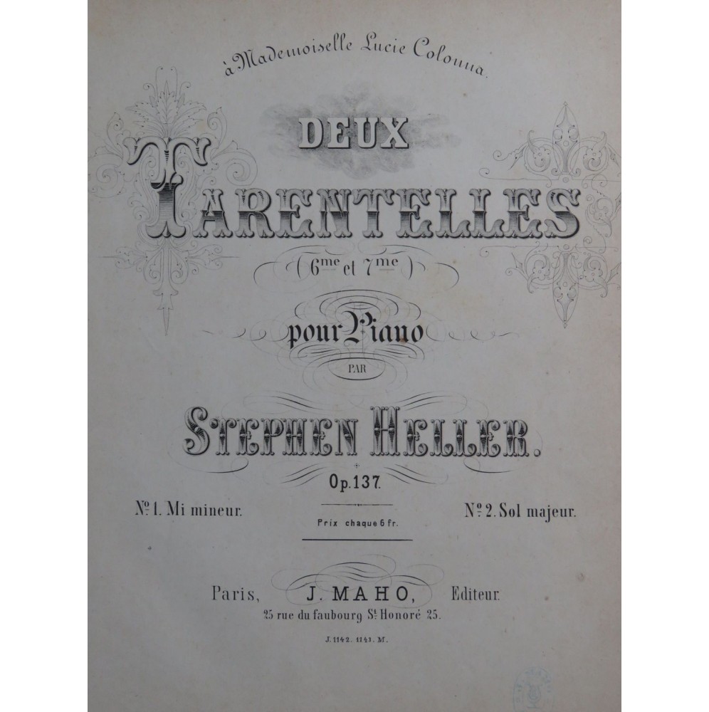 HELLER Stephen Tarentelle op 137 No 1 Piano ca1872