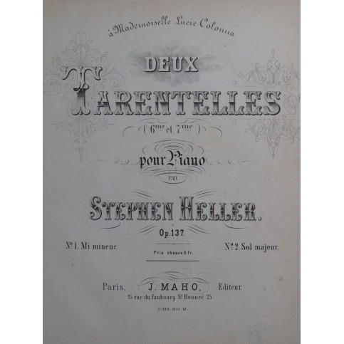 HELLER Stephen Tarentelle op 137 No 1 Piano ca1872