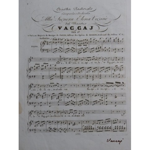 VACCAI Nicola Arietta Pastorale Signature Chant Piano ca1820