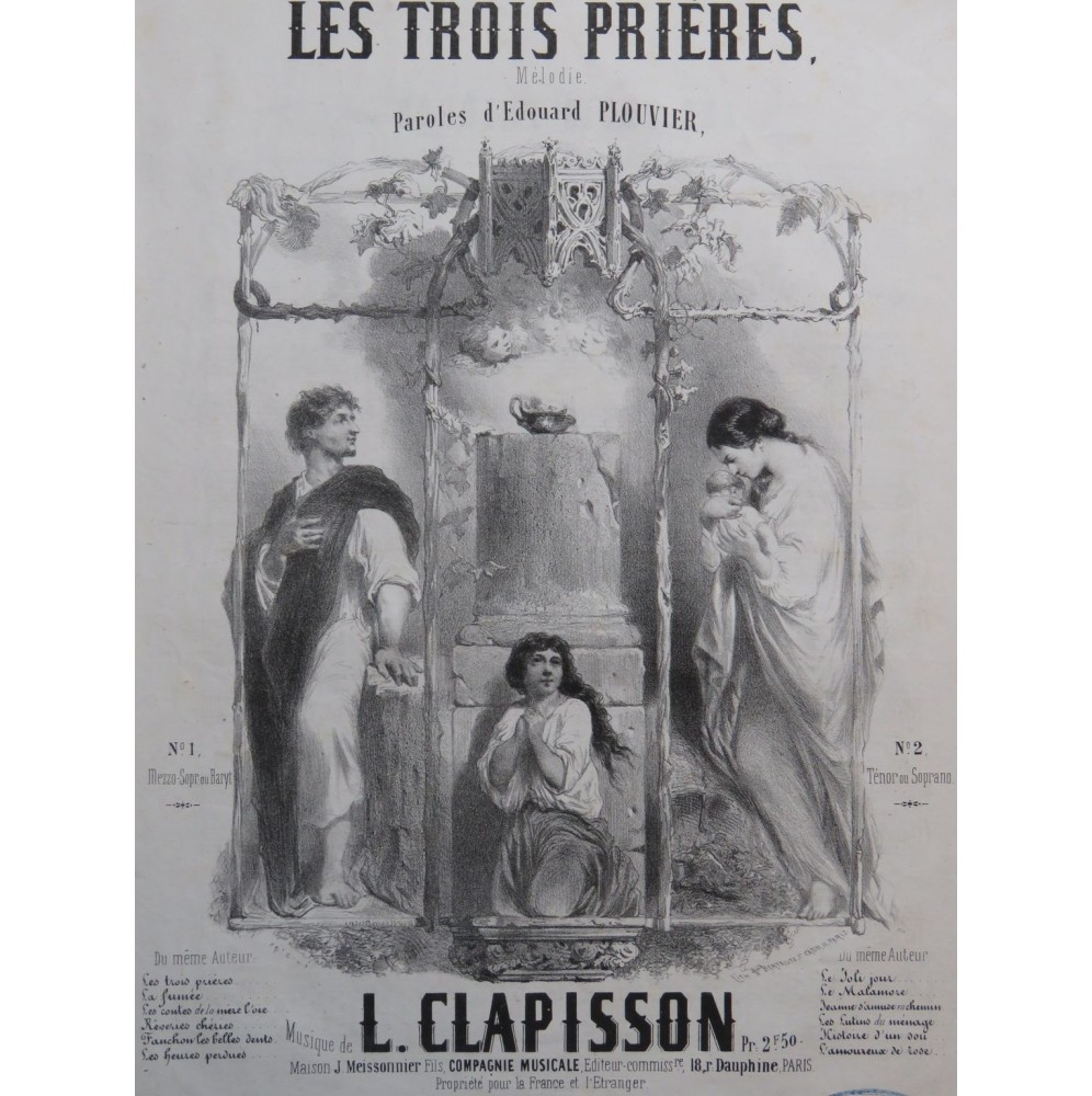CLAPISSON Louis Les Trois Prières Chant Piano ca1855