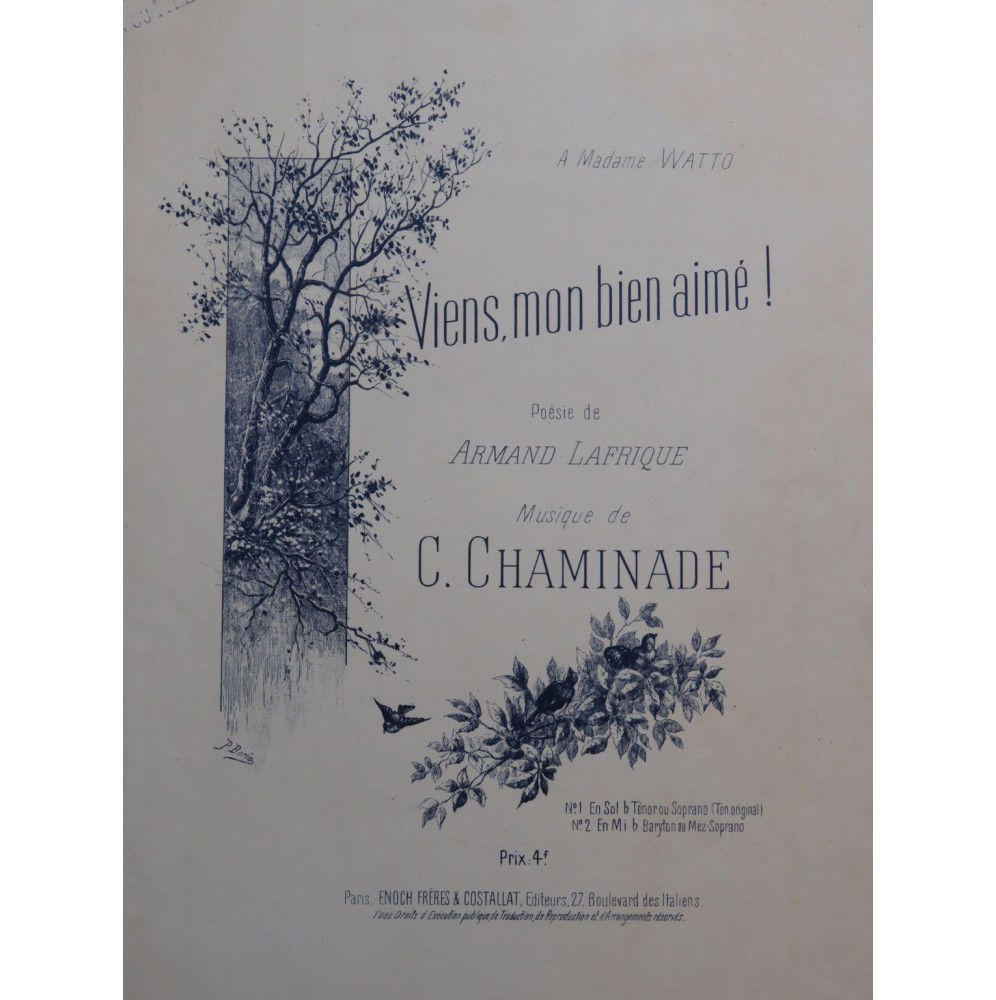 CHAMINADE Cécile Viens mon bien aimé Chant Piano ca1893