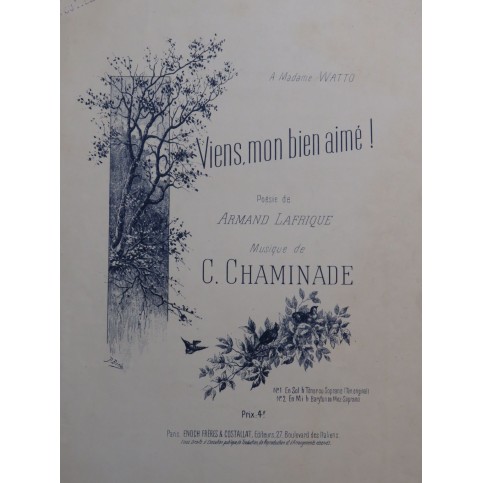 CHAMINADE Cécile Viens mon bien aimé Chant Piano ca1893