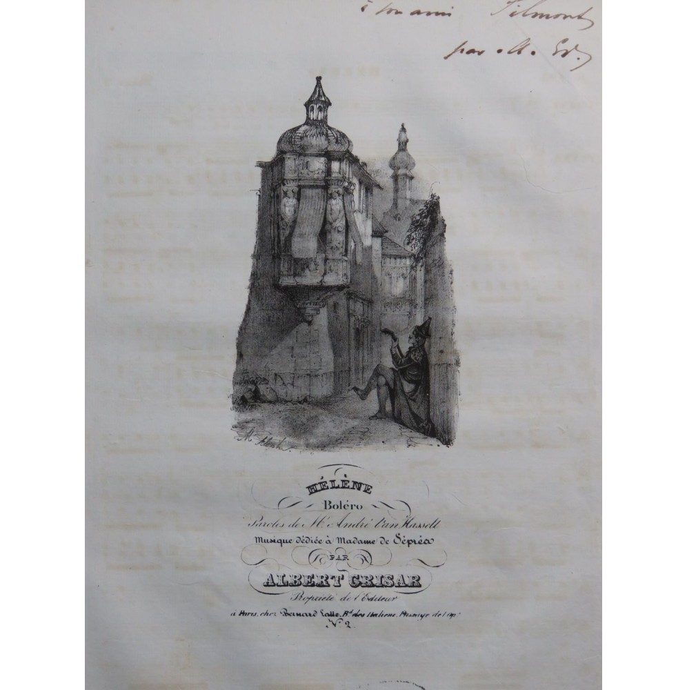 GRISAR Albert Hélène Dédicace Chant Piano ca1835