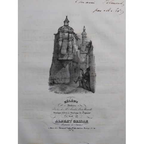 GRISAR Albert Hélène Dédicace Chant Piano ca1835