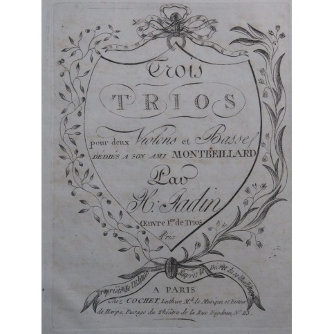 JADIN Hyacinthe Trois Trios op 1 Violoncelle ca1790