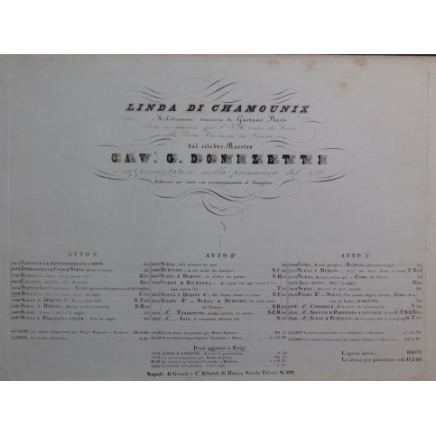 DONIZETTI G. Linda di Chamounix Ballata Chant Piano ca1850
