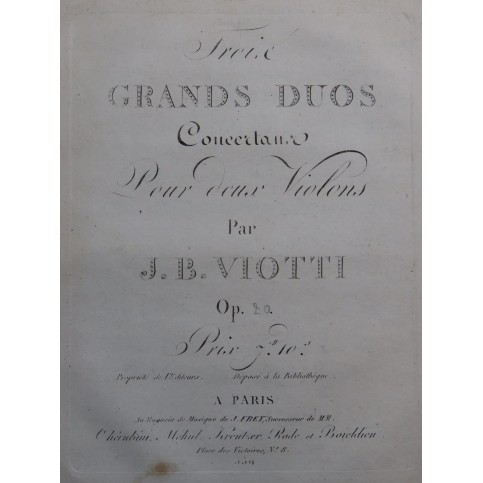 VIOTTI J. B. Trois Duos W 4a 13-15 op 19 pour deux Violons ca1810