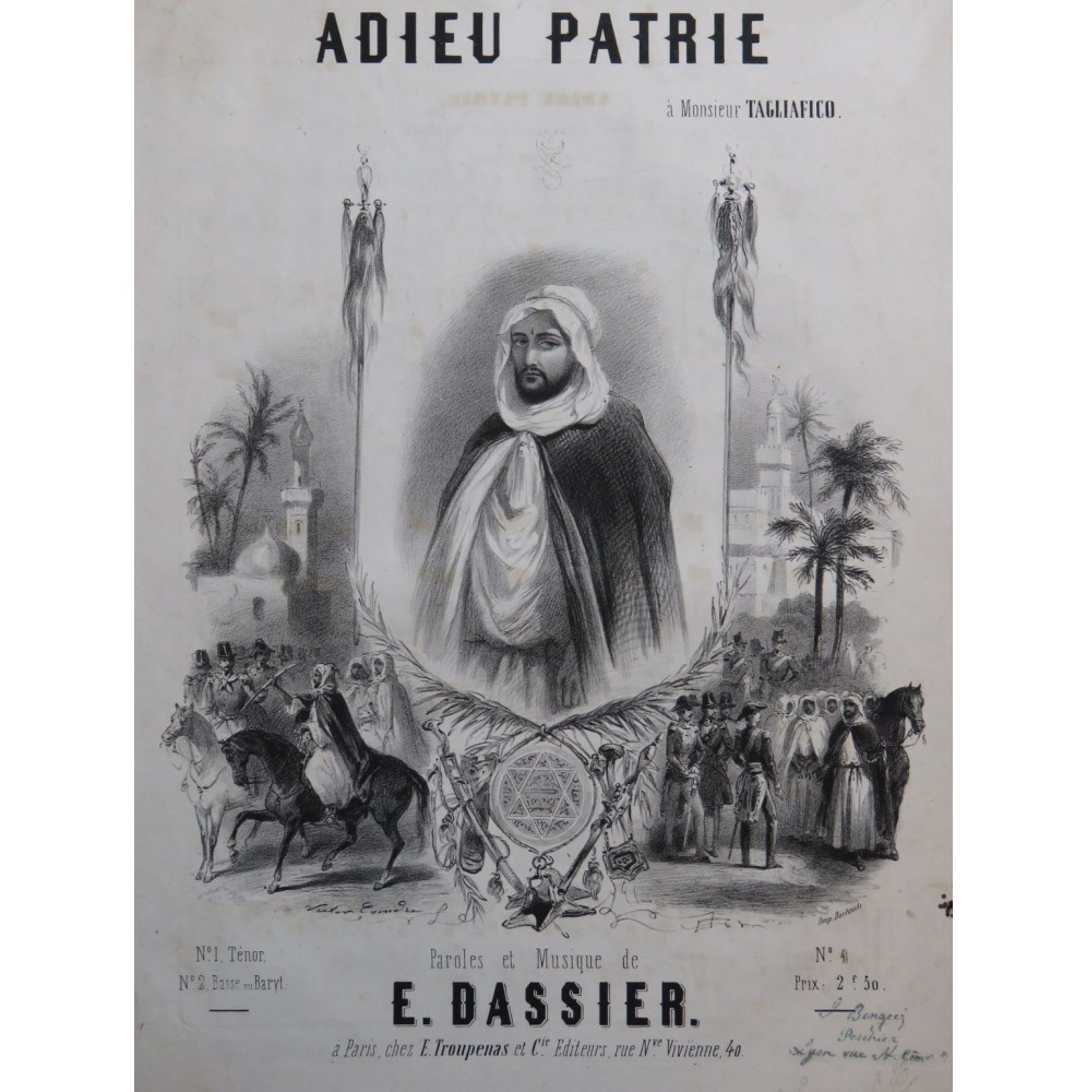 DASSIER Ernest Adieu Patrie Chant Piano ca1848