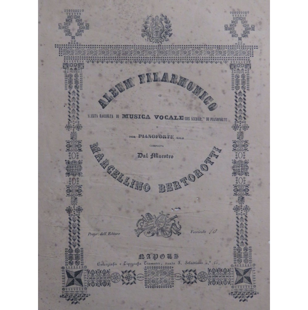 BERTOROTTI Marcellino Album Filarmonico No 10 Chant Piano ca1830