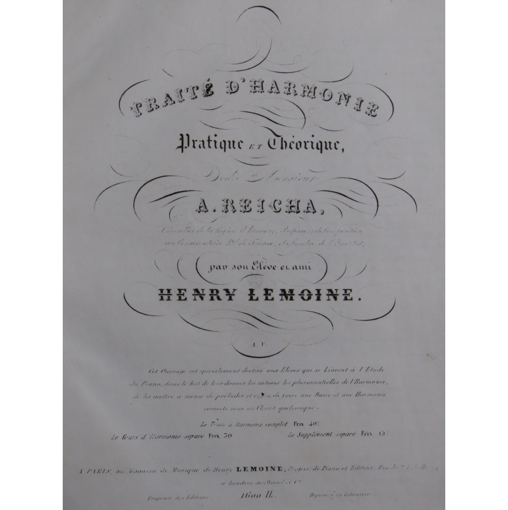 LEMOINE Henry Traité d'Harmonie Pratique et Théorique 1833