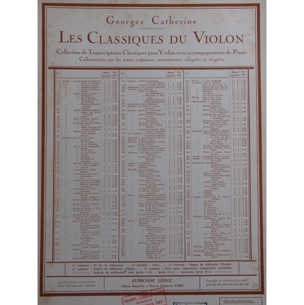 MOURET Jean-Joseph Les Nuits de Sceaux Bourrée Piano Violon 1919