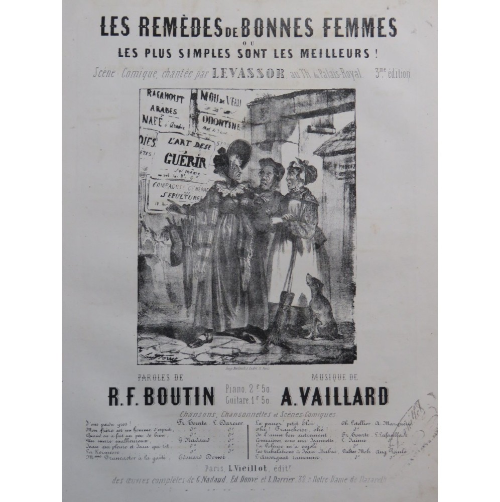 VAILLARD Adolphe Les Remèdes de Bonnes Femmes Chant Piano ca1845