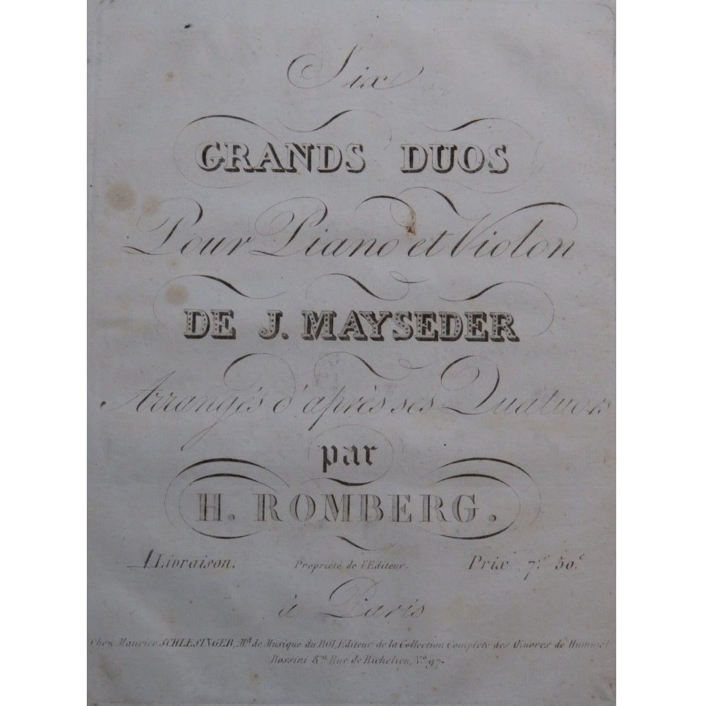 MAYSEDER Joseph Grand Duo 1er Quatuor Piano ca1830