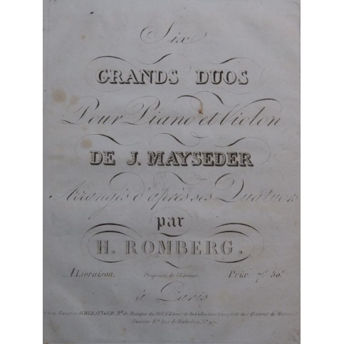 MAYSEDER Joseph Grand Duo 1er Quatuor Piano ca1830