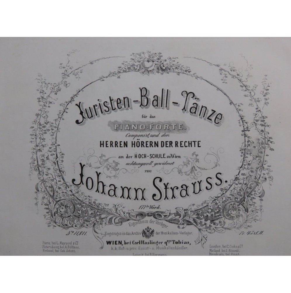 STRAUSS Johann Juristen-Ball-Tänze op 177 Piano 1856