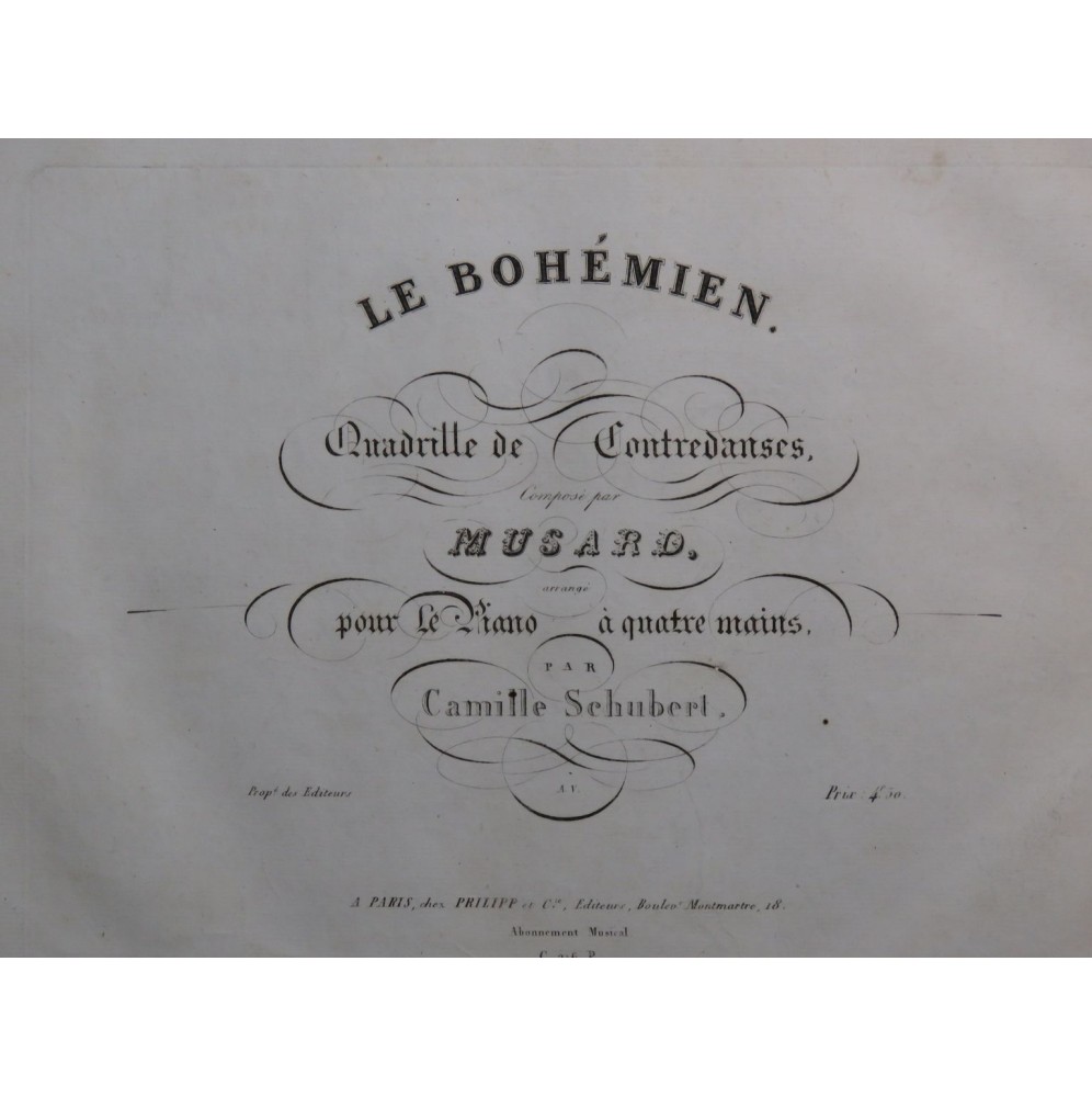 MUSARD Le Bohémien Quadrille Piano 4 mains ca1840