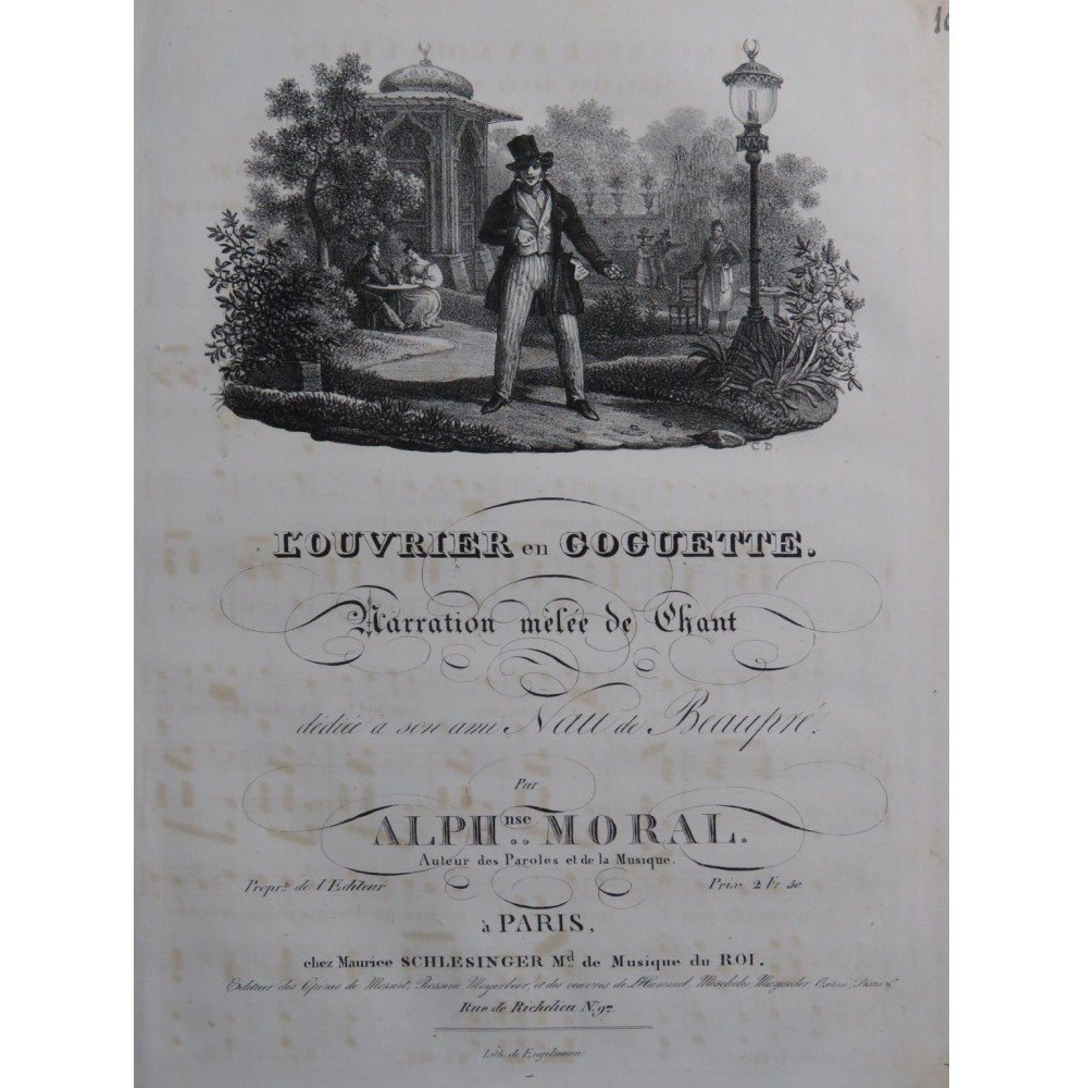 MORAL Alphonse L'Ouvrier en Goguette Chant Piano ca1830