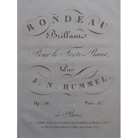 HUMMEL J. N. Rondo Brillant op 56 Piano ca1815