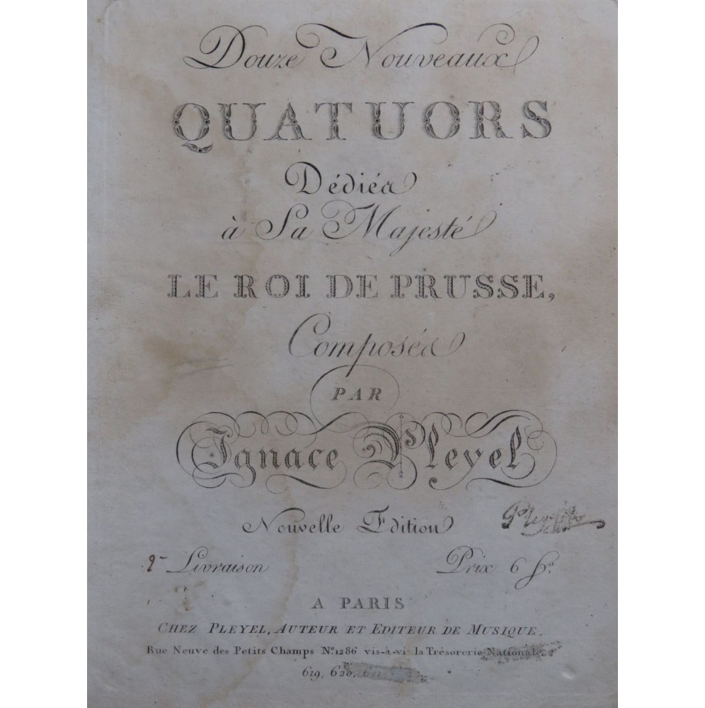 PLEYEL Ignace 12 Nouveaux Quatuors 2e Livraison Violon Alto Violoncelle ca1805