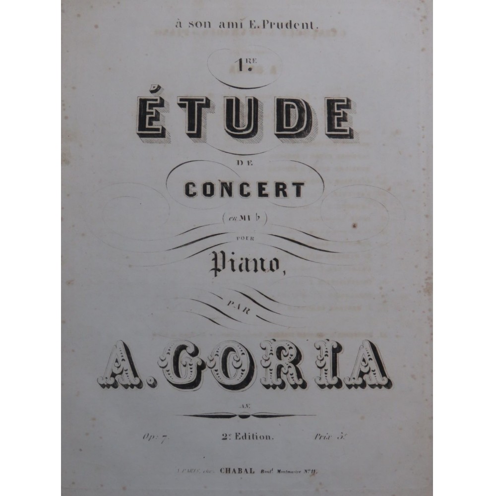 GORIA Alexandre Étude de Concert No 1 op 7 Piano ca1850