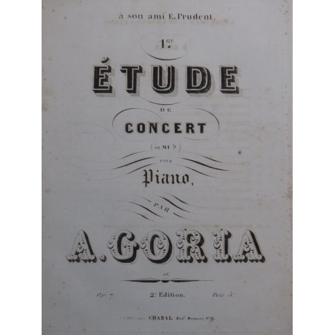 GORIA Alexandre Étude de Concert No 1 op 7 Piano ca1850