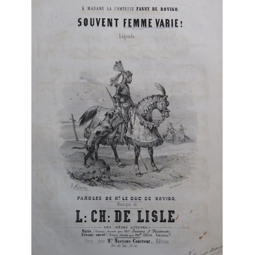 DE LISLE Charles Souvent Femme Varie ! Chant Piano ca1840