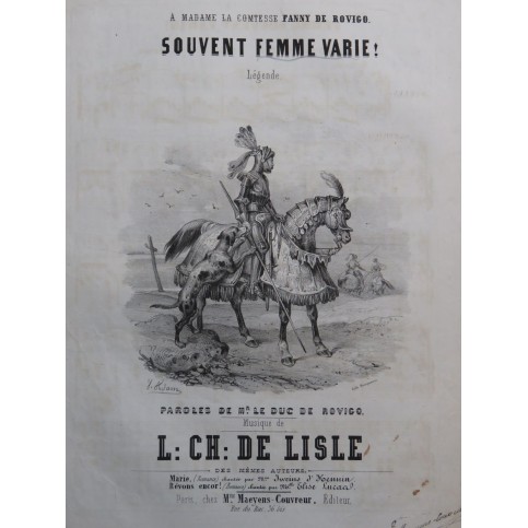 DE LISLE Charles Souvent Femme Varie ! Chant Piano ca1840