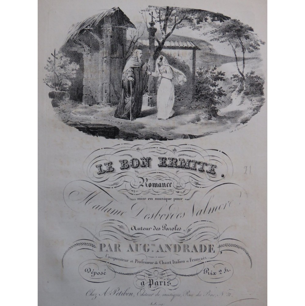 ANDRADE Auguste Le Bon Ermite Chant Piano ca1830