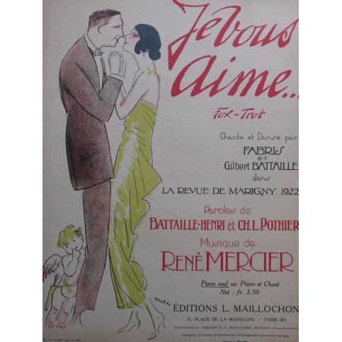MERCIER René Je vous aime Piano 1922