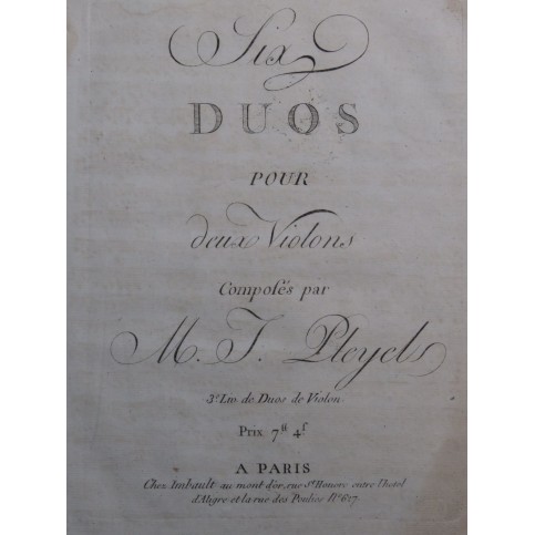 PLEYEL Ignace Six Duos 3e Livre B.519-524 2e Violon ca1790