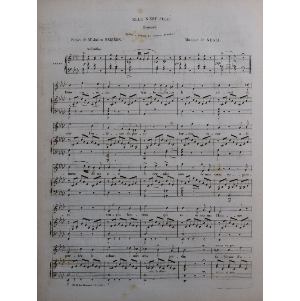 NEGRI Elle n'est plus ! Chant Piano ca1840