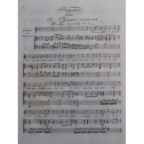 Romance dédiée à Theresia Tallien Chant Piano ca1830