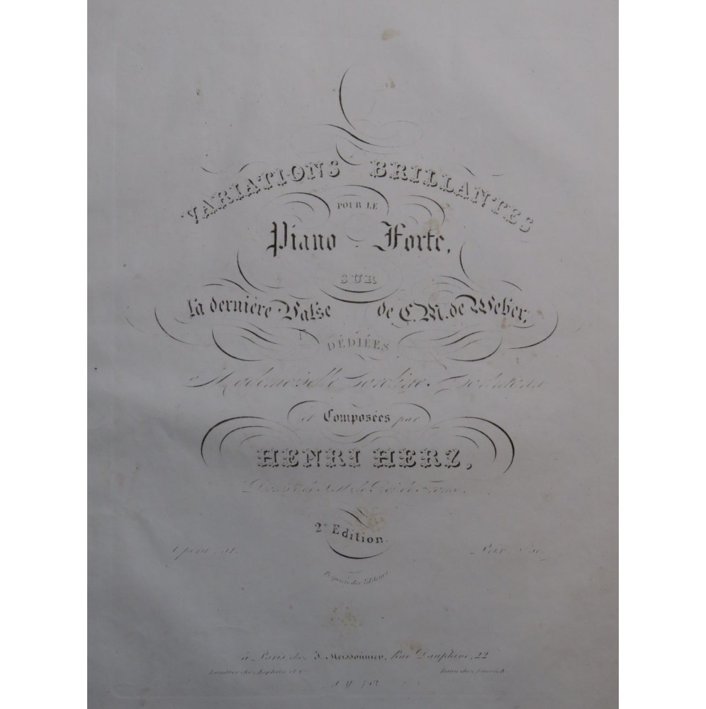 HERZ Henri Variations Brillantes Dernière Valse Weber op 51 Piano ca1840