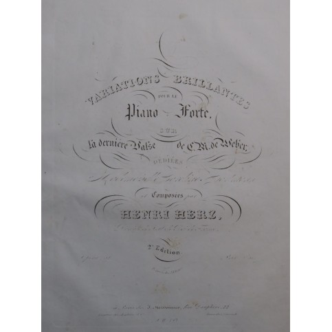 HERZ Henri Variations Brillantes Dernière Valse Weber op 51 Piano ca1840