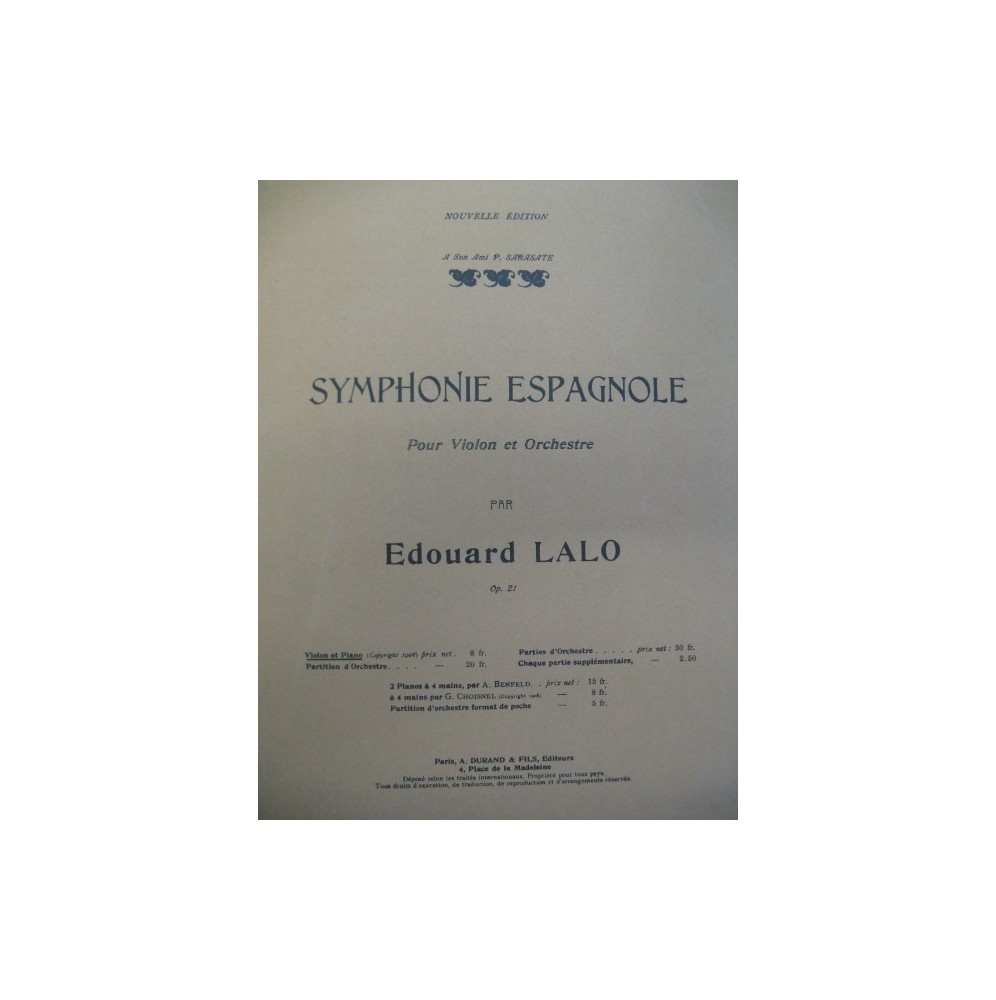 LALO Edouard Symphonie Espagnole op 21 Violon Piano
