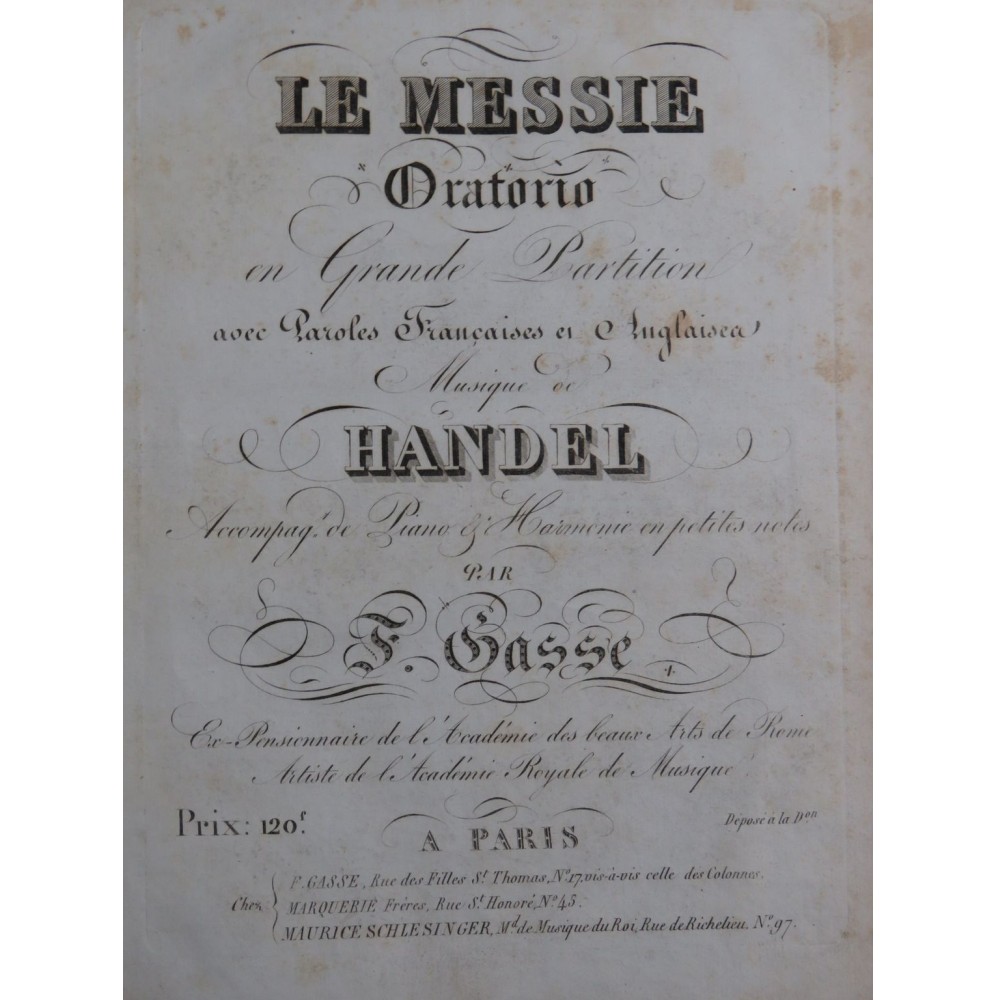 HAENDEL G. F. Le Messie Oratorio Chant Orchestre ca1825